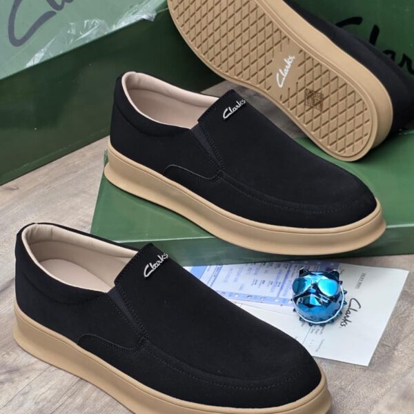 Clarks Black Suede Slip On Shoes