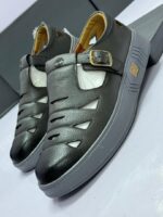 Closed-Toe Black Leather Sandals