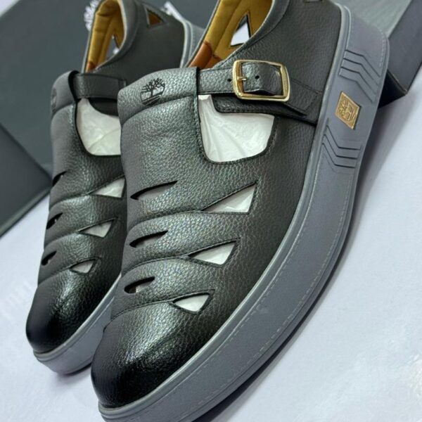 Closed-Toe Black Leather Sandals