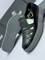 Closed-Toe Black Leather Sandals