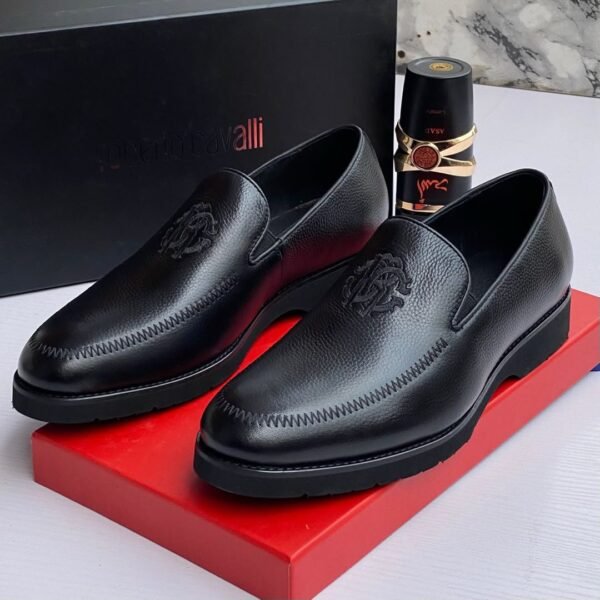 Dark Brown Textured Leather Loafers