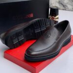 Dark Brown Textured Leather Loafers