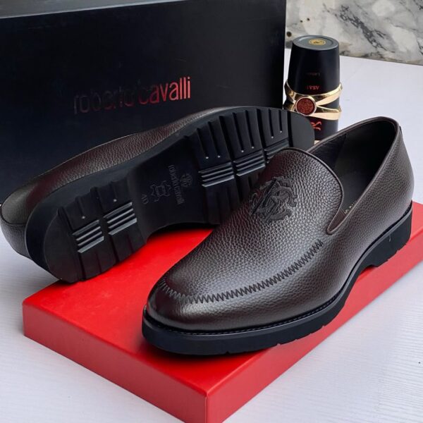 Dark Brown Textured Leather Loafers