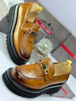 High-Shine Leather Loafers with Logo Plaque