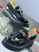High-Shine Leather Loafers with Logo Plaque