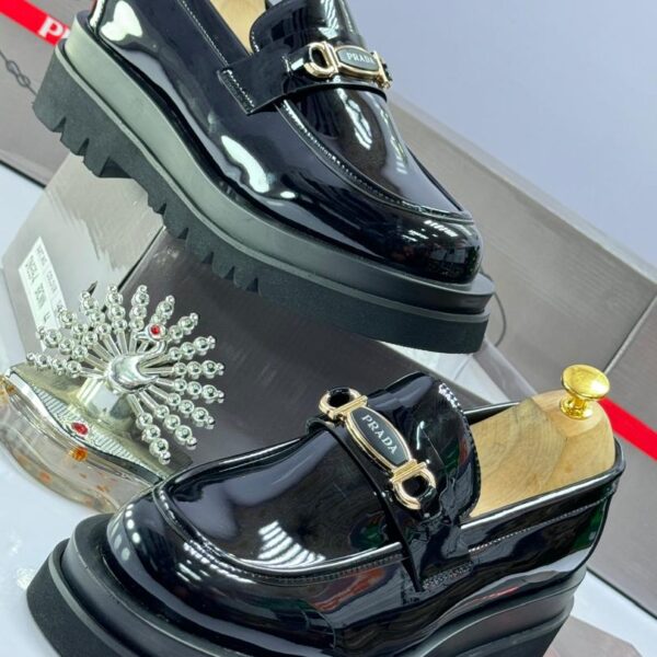 High-Shine Leather Loafers with Logo Plaque