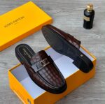 Major Mens Brown Alligator Print Leather Loafers