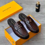 Major Mens Brown Alligator Print Leather Loafers