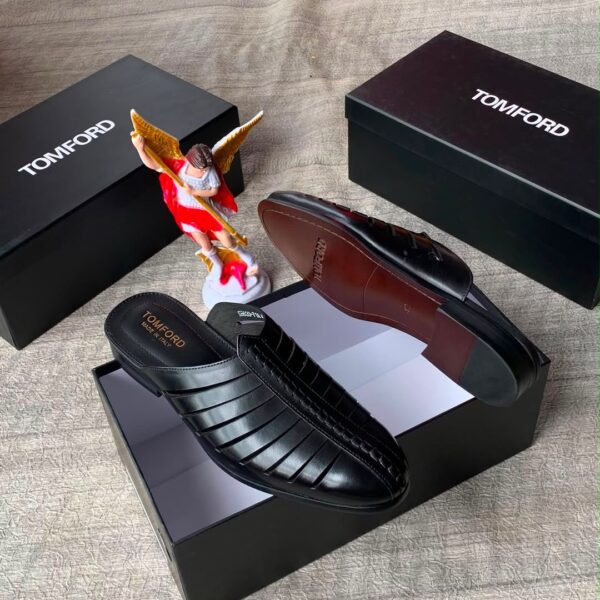 Mens Black Leather Backless Loafers