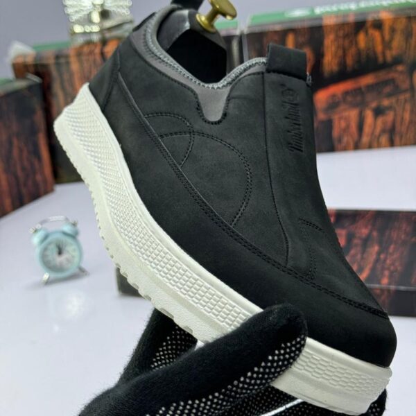 Men's Black Leather Slip-On Sneakers