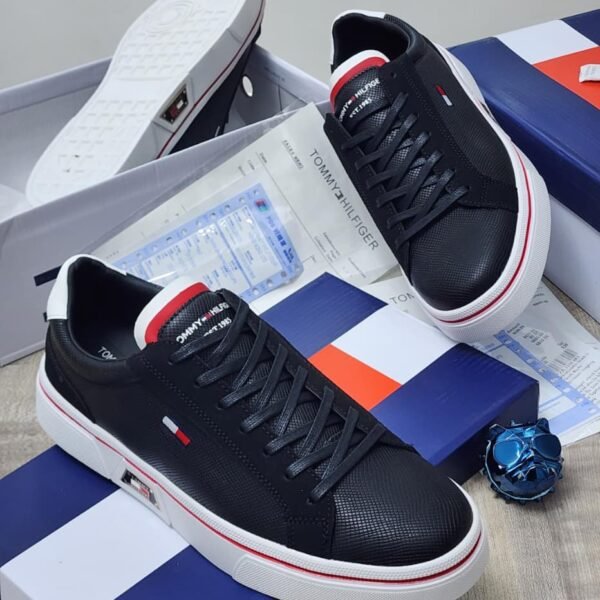 Mens Black Leather Sneakers