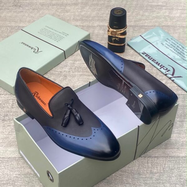 Mens Blue Black Ombre Leather Tassel Loafers