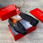 Mens Brown Crocodile Embossed Leather Loafers - Image 2