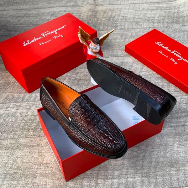 Mens Brown Crocodile Embossed Leather Loafers