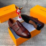 Mens Double Monk Strap Woven Leather Shoes