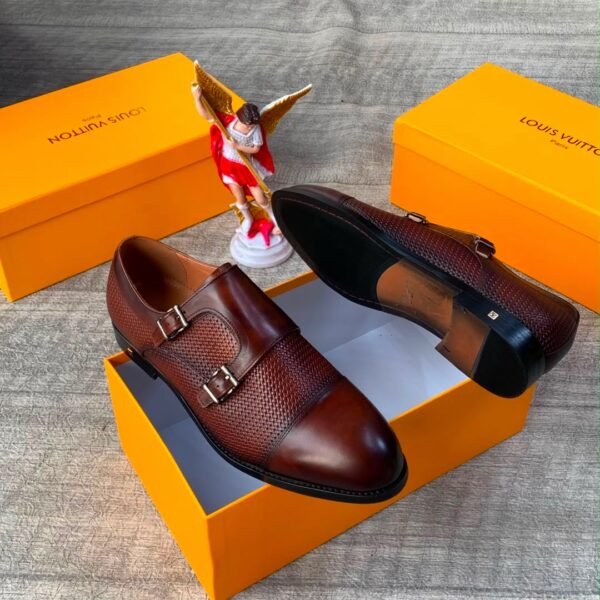 Mens Double Monk Strap Woven Leather Shoes