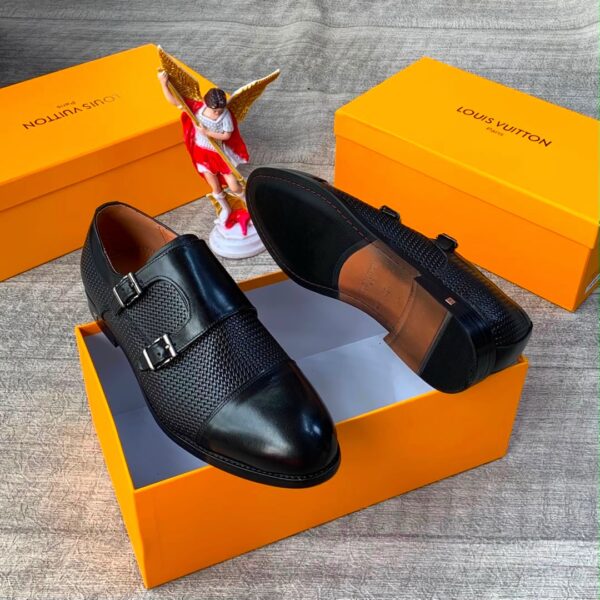 Mens Double Monk Strap Woven Leather Shoes