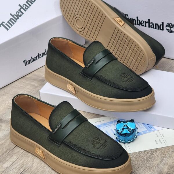 Mens Green Fabric Loafers