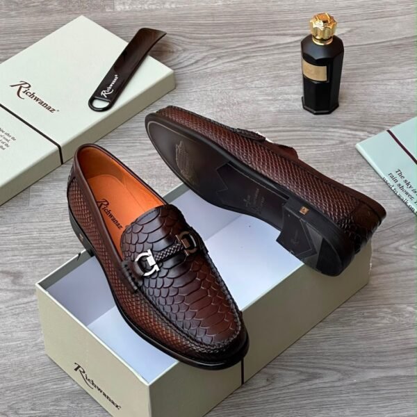 Mens Snakeskin Embossed Horsebit Loafers