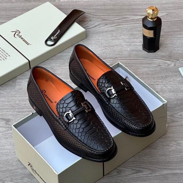 Mens Snakeskin Embossed Horsebit Loafers