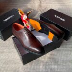 Mens Tan Orange Oxford Brogue Dress Shoes