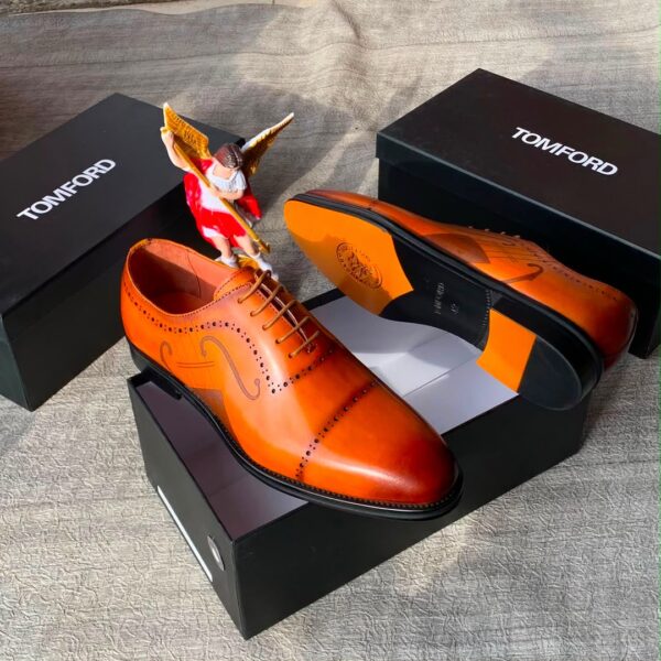 Mens Tan Orange Oxford Brogue Dress Shoes