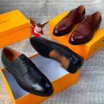 Mens Black Textured Leather Cap Toe Dress Shoes