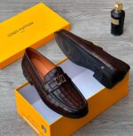 Monte Carlo Brown Crocodile Embossed Leather Loafers