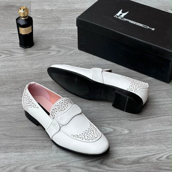 Moreschi White Textured Leather Loafers