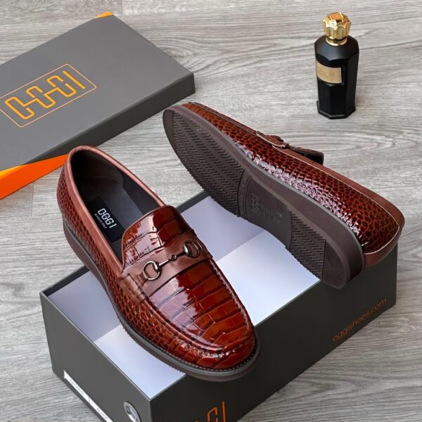 OGGI Grey Crocodile Embossed Leather Loafers
