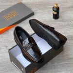 OGGI Grey Crocodile Embossed Leather Loafers