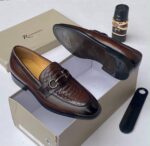 Richwanaz Black Crocodile Embossed Leather Loafers - Image 2