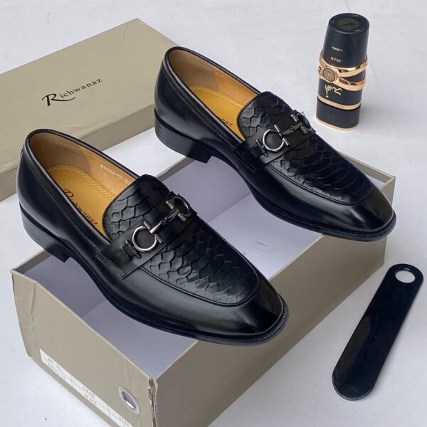 Richwanaz Black Crocodile Embossed Leather Loafers