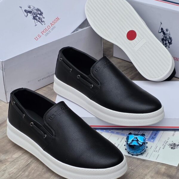 US Polo Assn Black Leather Look Slip On Shoes