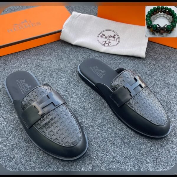 Black Leather H Cutout Half Shoe Mules