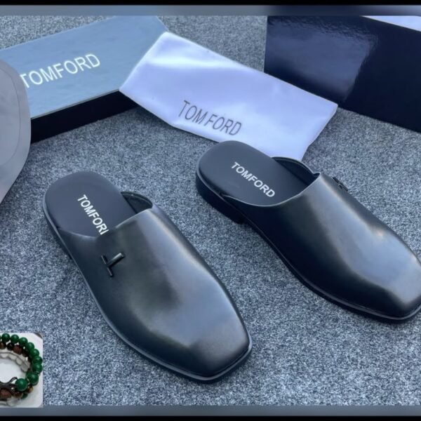 Black Leather Square Toe Half Shoes