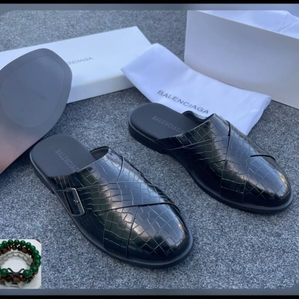 Cosy Black Croc Embossed Leather Mules