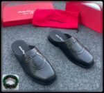 Mens Black Leather Gancini Half Shoes