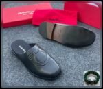 Mens Black Leather Gancini Half Shoes