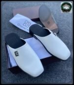 Mens Black Leather Square Toe Half Shoes