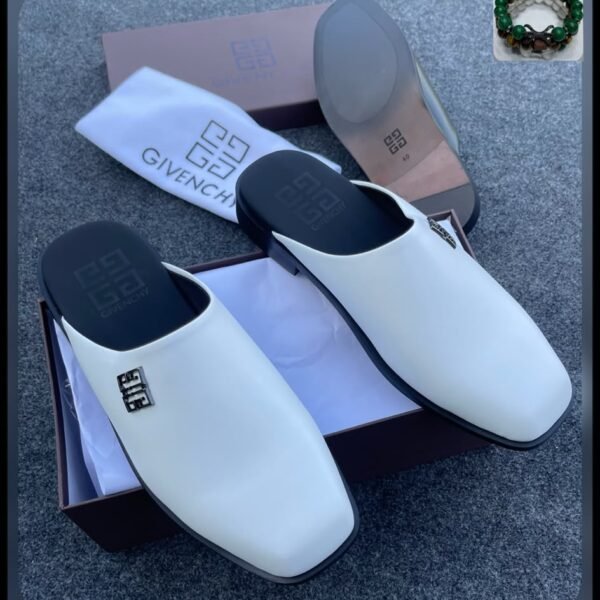 Mens Black Leather Square Toe Half Shoes