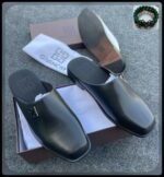 Mens Black Leather Square Toe Half Shoes