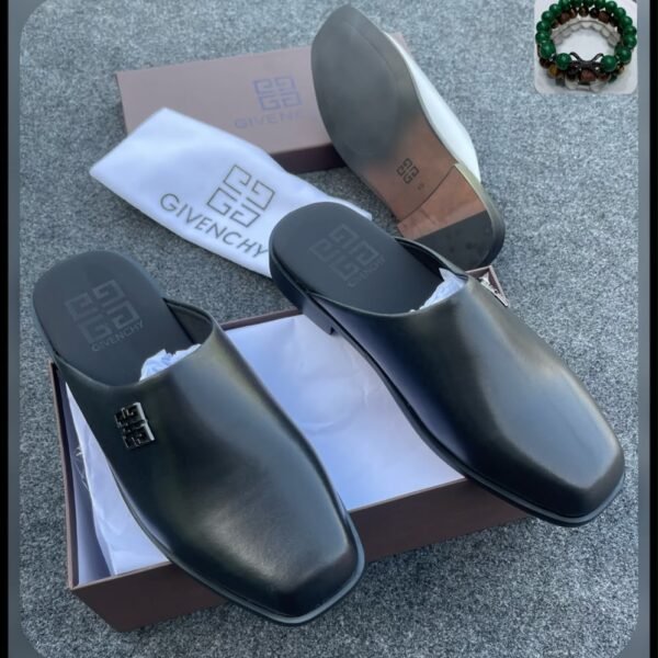 Mens Black Leather Square Toe Half Shoes