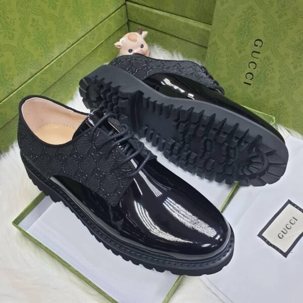 Mens Black Patent Leather Monogram Fabric Loafers