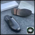 Philipp Plein Black Leather Square Toe Mules