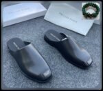 Philipp Plein Black Leather Square Toe Mules