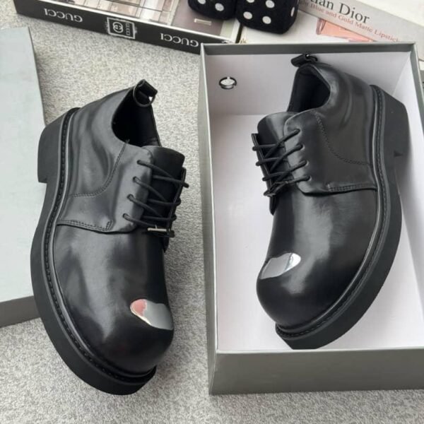 Black Leather Chunky Derby Shoes