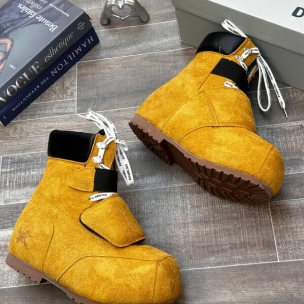 Vibrant Yellow Cowhide High Top Boots