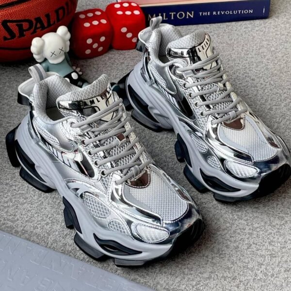 Metallic Silver Chunky Sneakers
