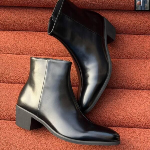 Black Leather Heeled Ankle Boots